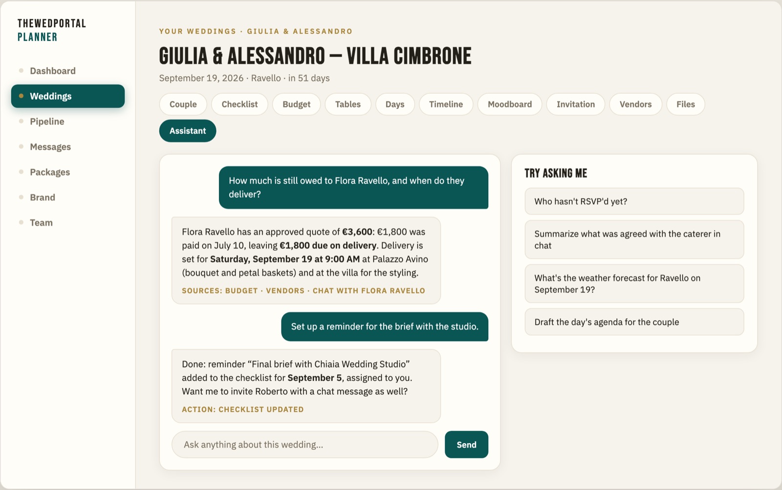 Screenshot: the AI assistant inside the app