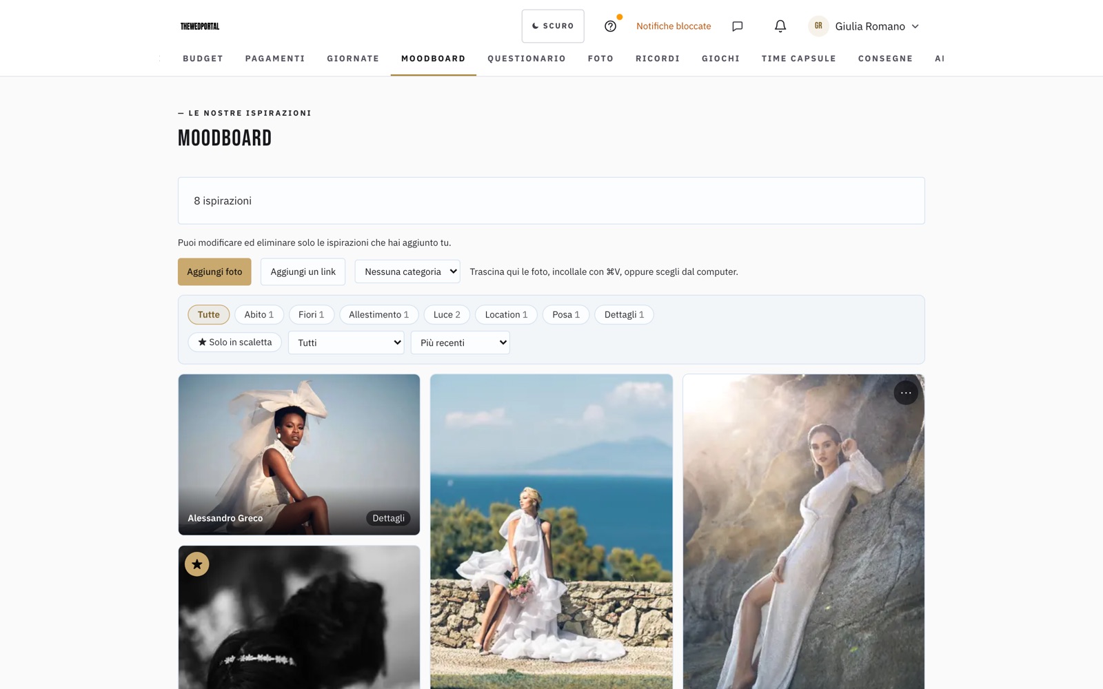 Screenshot: a moodboard with the couple's inspiration