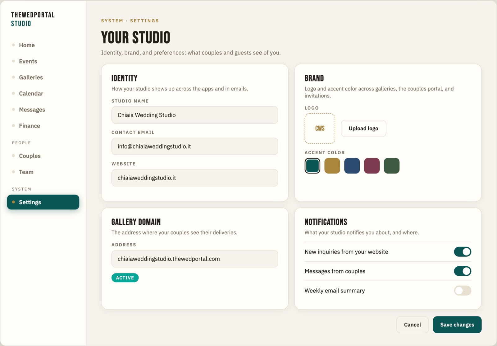 Screenshot: the role editor in settings