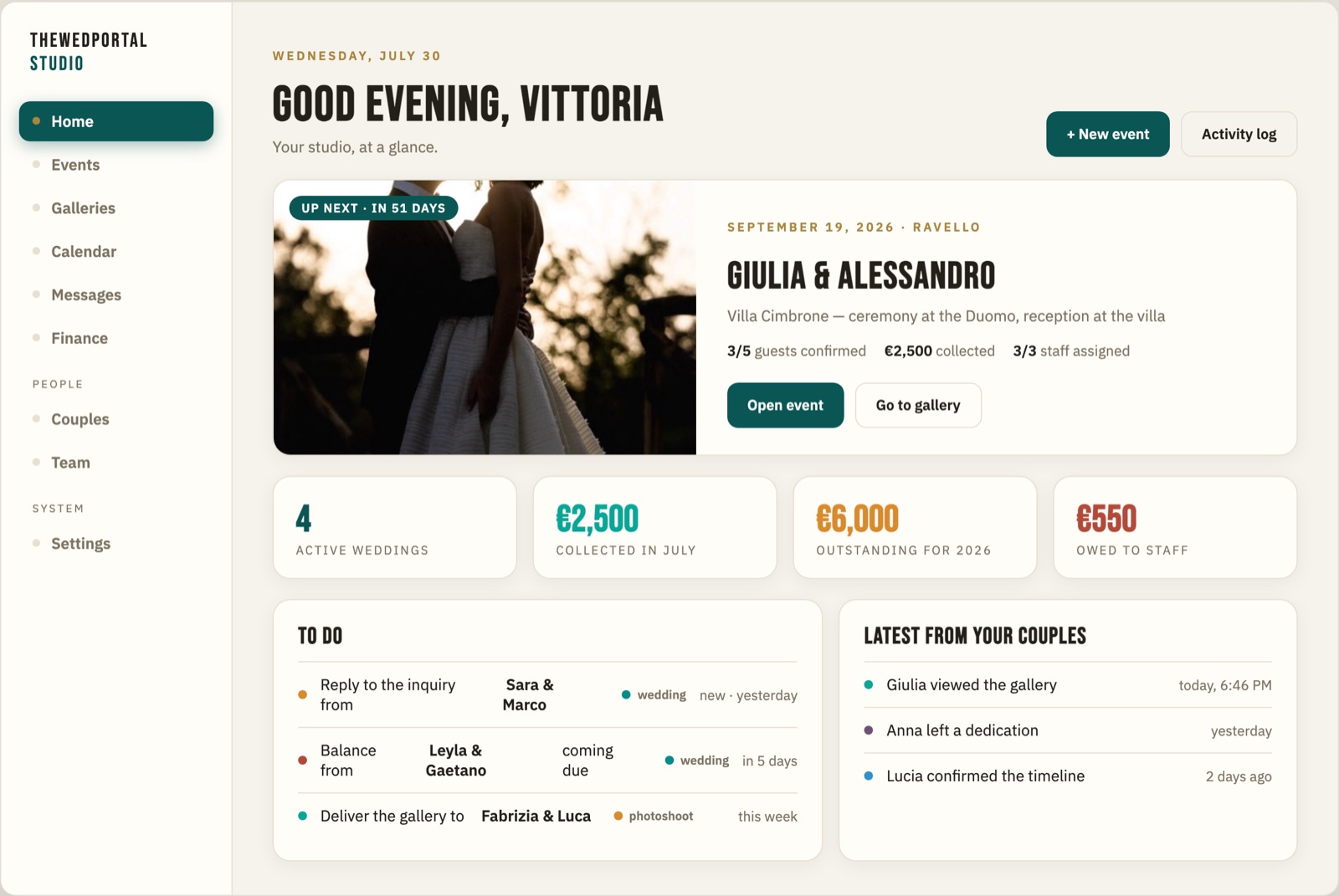 Screenshot: the event record with its premium hero (Studio App, light theme)