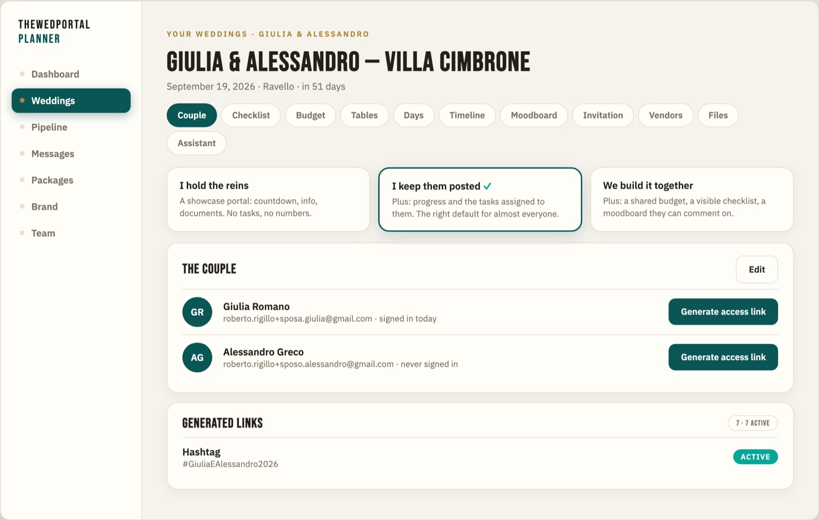 Screenshot: the event record (Planner App, light theme)