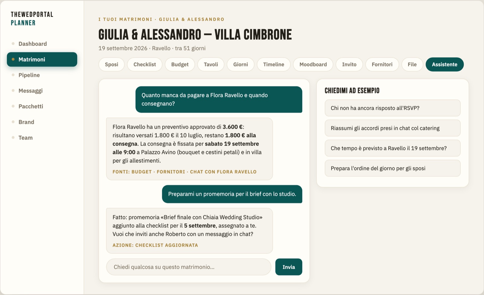Screenshot: l'assistente AI dentro l'app