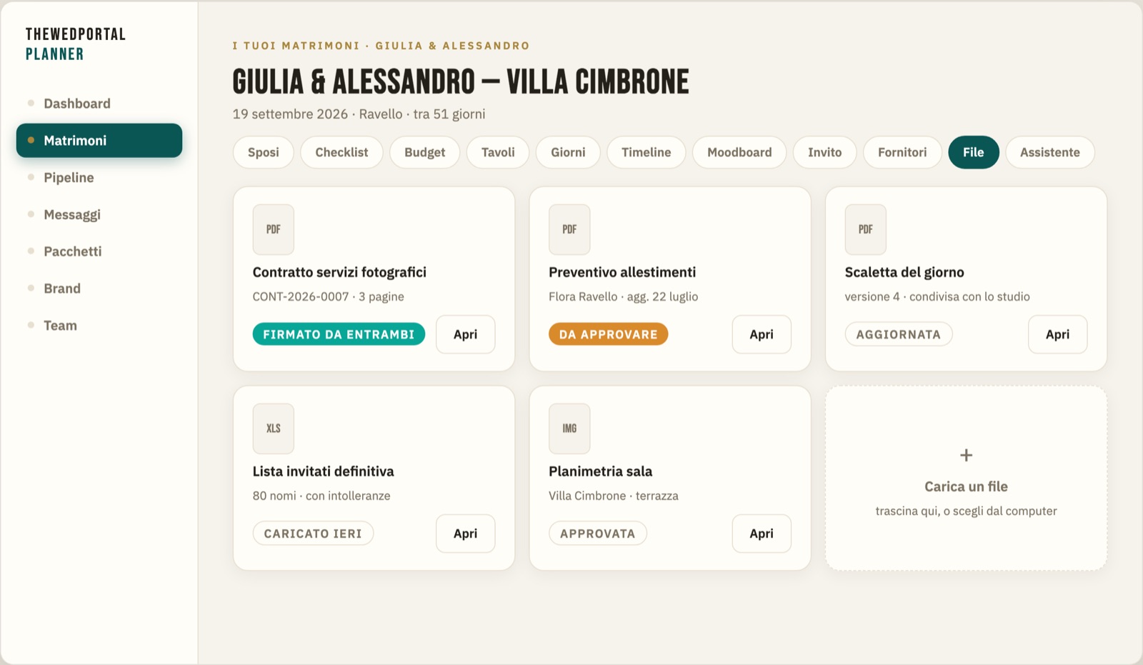 Screenshot: i documenti di un evento
