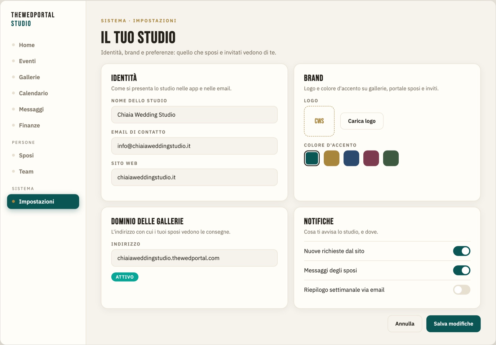 Screenshot: editor dei ruoli nelle impostazioni