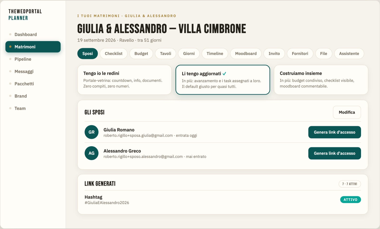 Screenshot: la scheda evento (Planner App, tema chiaro)